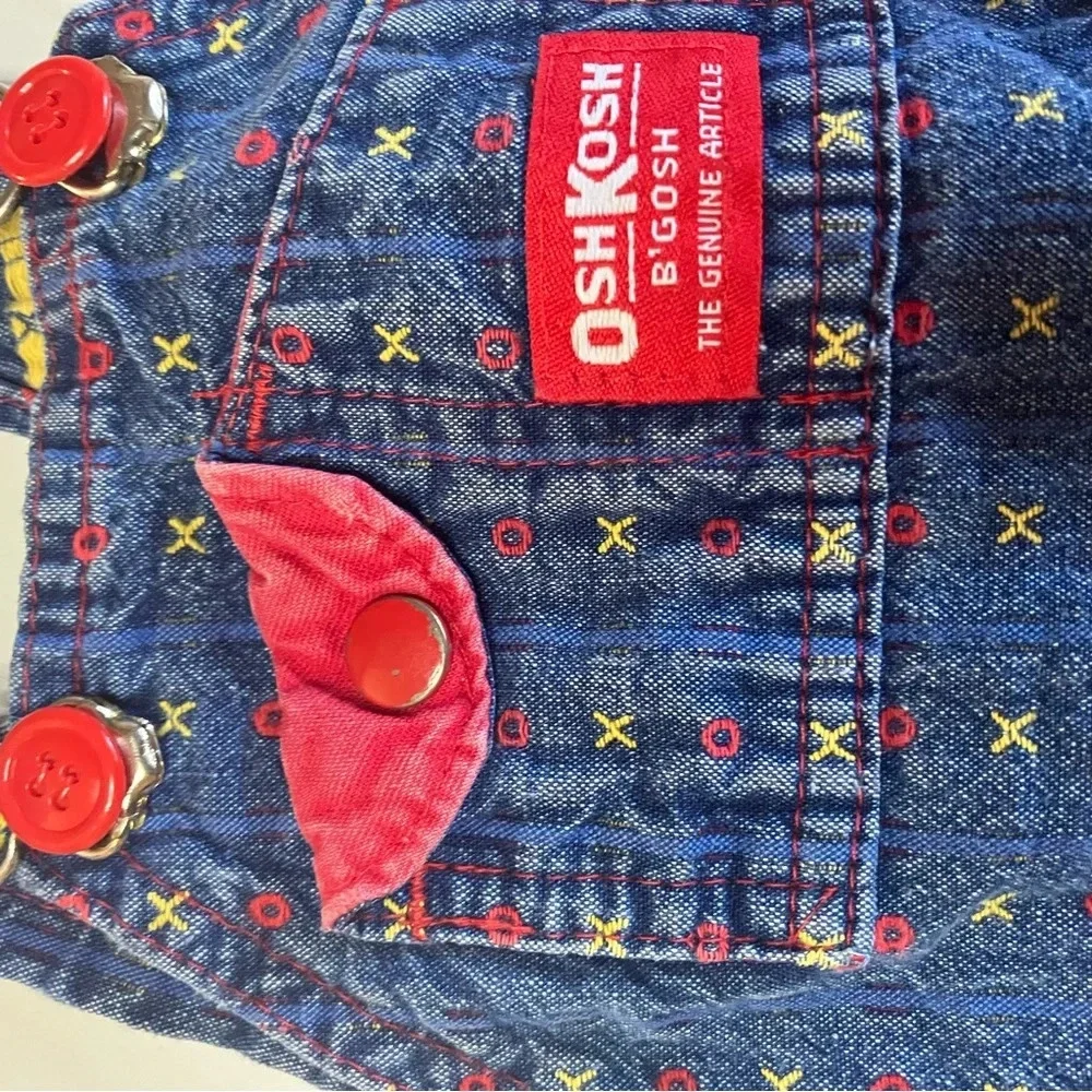 Vintage Osh Kosh B’Gosh denim‎ x o tic tac toe printed overalls 24M